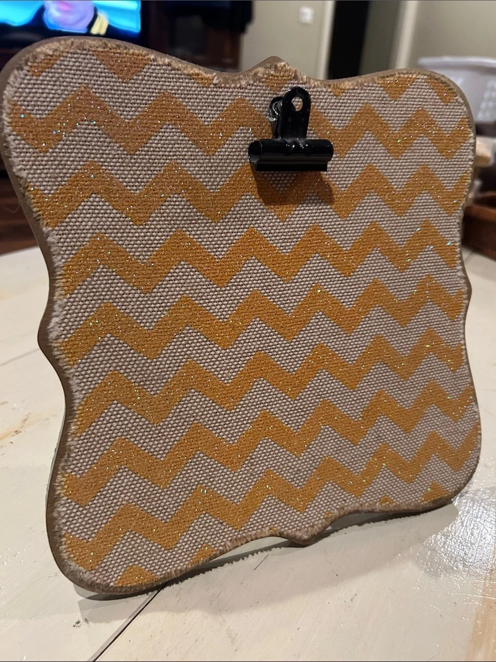 Chevron Pattern Decorative Photo Frame in Mustard and Cream